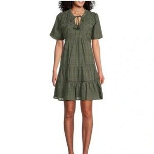 Nurture Westbound Eyelet Lace Tiered Dress sz 3X Olive Green Cottagecore Boho